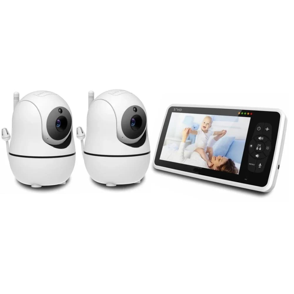 Babystar Baby monitor video da 5 pollici con due telecamere e audio, visione notturna, zoom 4X, sensore di temperatura audio bidirezionale con portata di 1000 piedi
