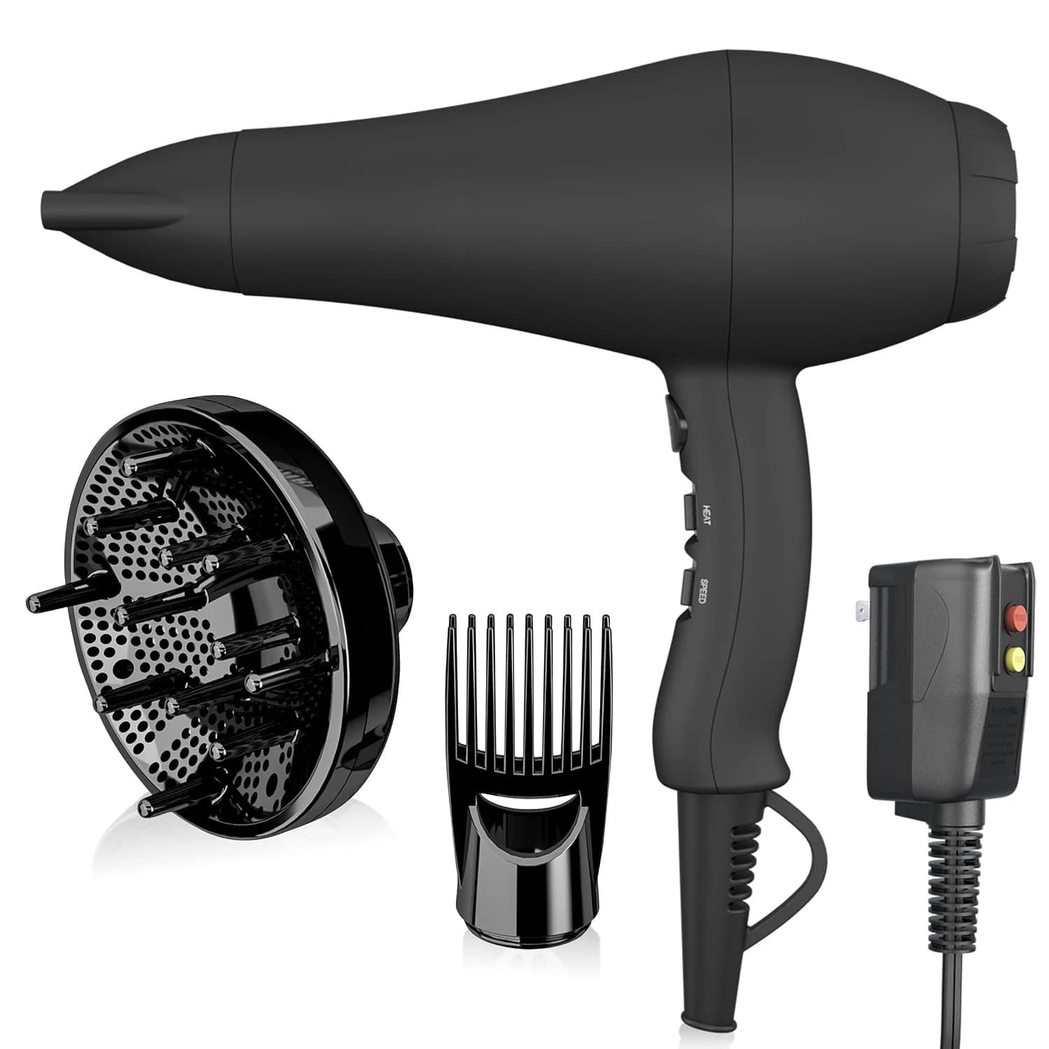 Hair Dryer Ceramic Salon Size Negative Ion 2 Speed 3 Heat Fast Drying DC Motor Concentrator All Seasons