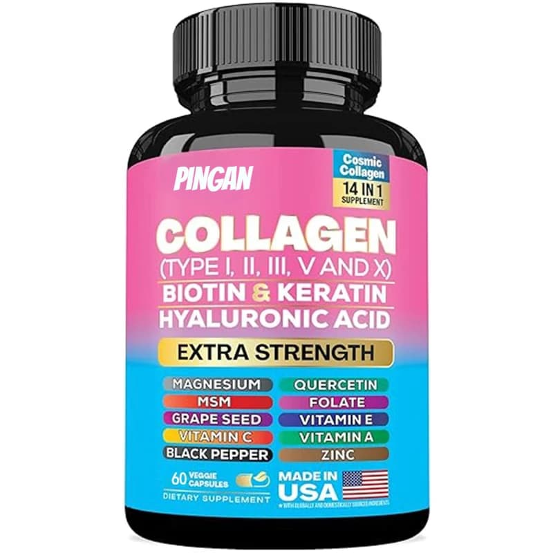 Collagen Pills Keratin Hyaluronic Acid MSM Vitamin A Vitamin C Vitamin And Magnesium Zinc Folder with Grape Seed Extract