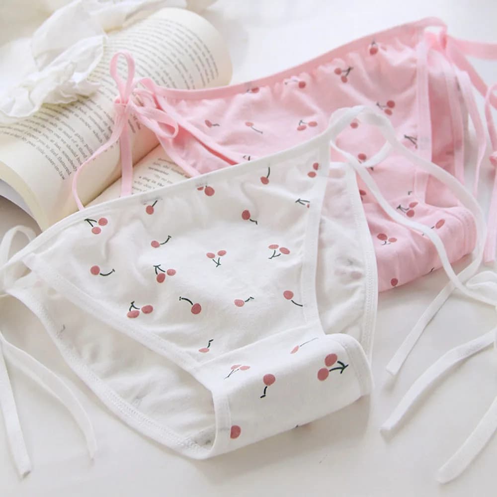 Slip intimo da donna con fasciatura in cotone con fiocco Lolita bianco rosa senza cuciture