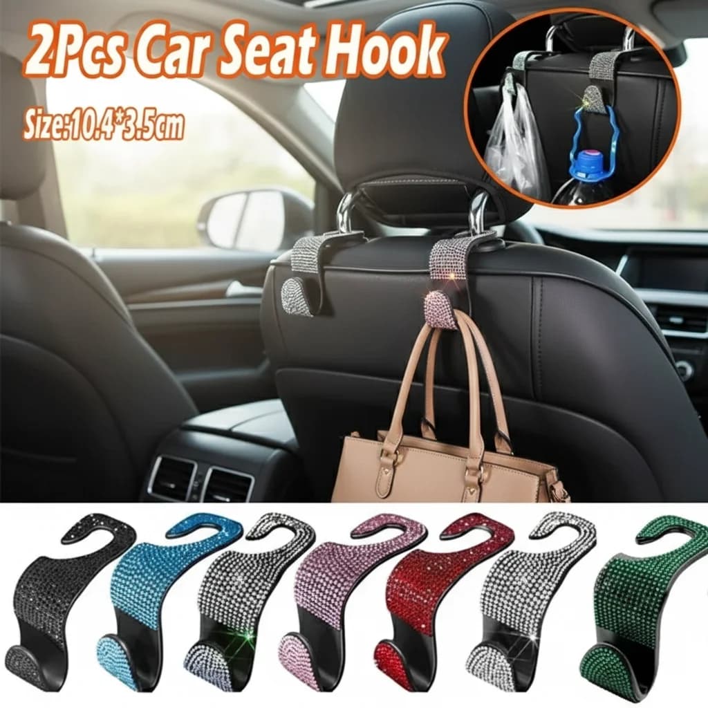 2 pezzi gancio per seggiolino auto schienale con strass poggiatesta organizer per accessori auto