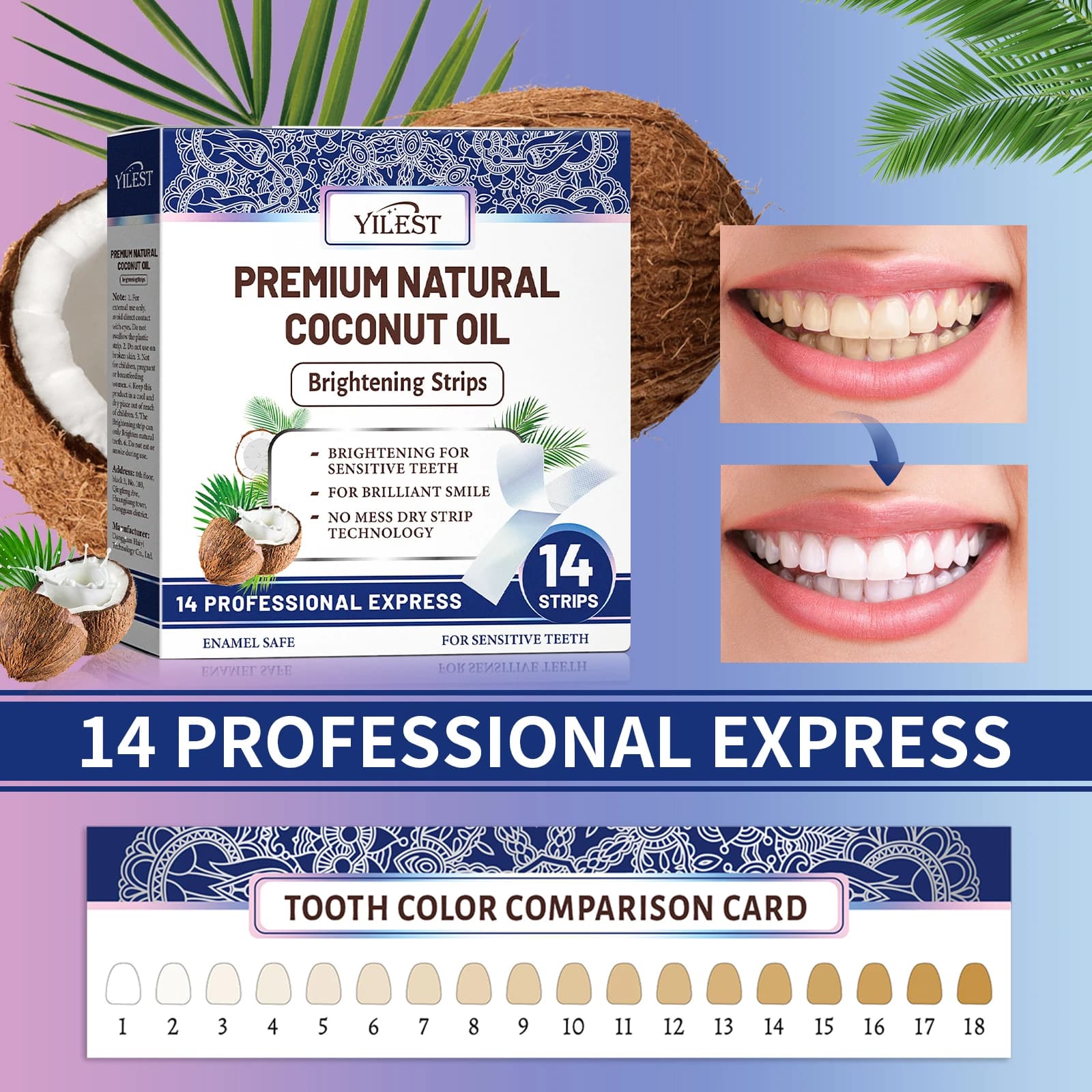 14 strips Teeth whitening stripes, Remove plaque stains Cleaning Oral hygiene Lifting from sensitivity, Fresh breath Enlighten teeth care