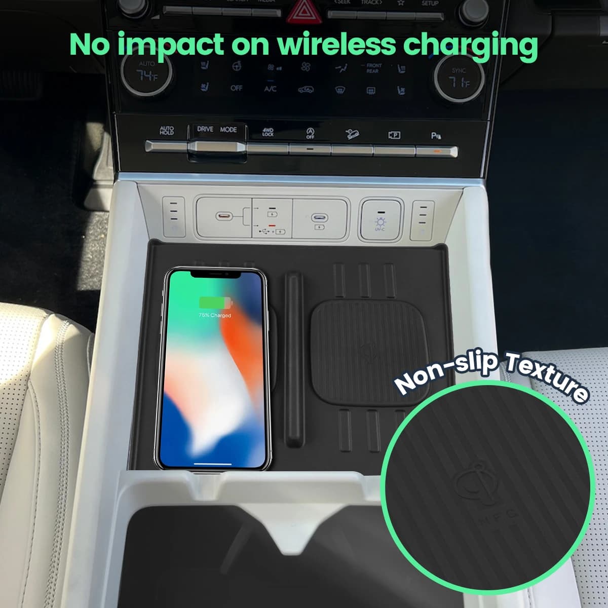 Tappetino di ricarica wireless per Hyundai Santa Fe 2024, accessori auto per interni, tappetino antiscivolo per telefono, tappetino protettivo in silicone.