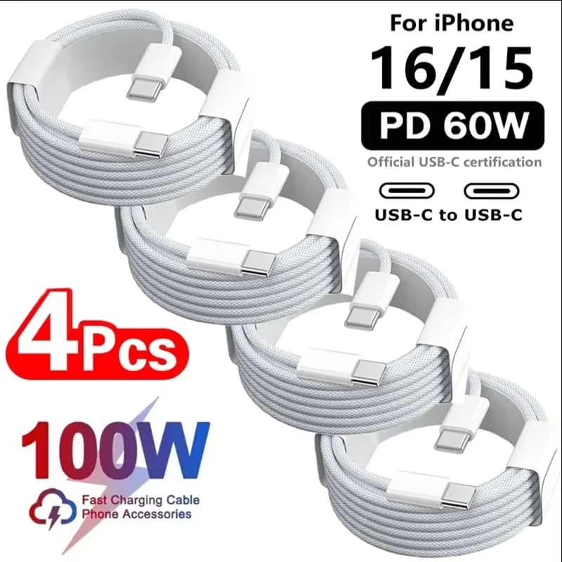 1m 2m 4PCS USB C Cable to USB C 100W Fast Charging Charger Cable Supports Fast Charging For iPhone 16 15 for Xiaomi for Huawei