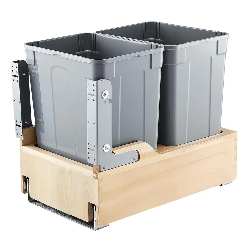 Pattumiera estraibile in legno per mobili da cucina, bidone per il riciclaggio dei rifiuti doppio sottolavello da 35 QT x2, contenitore per rifiuti sotto il montaggio