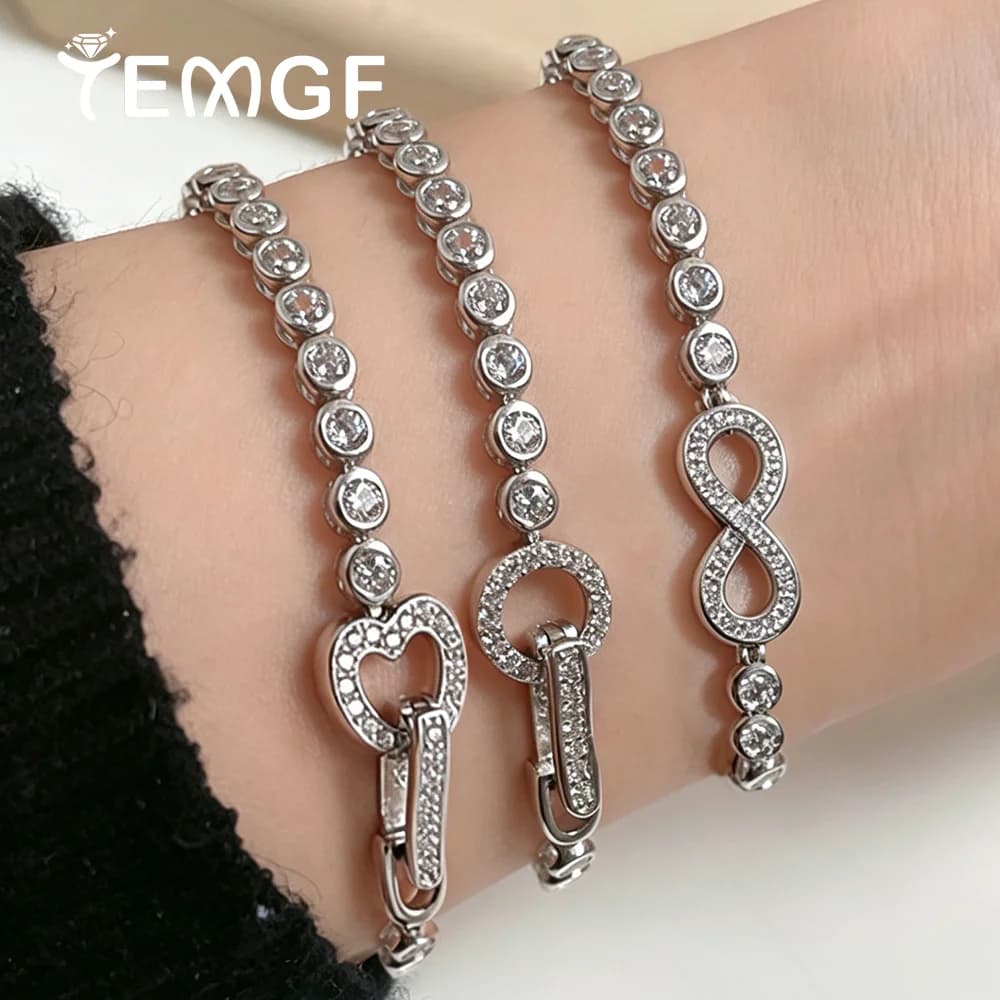 TEMGF Braccialetti con zirconi completi da 3 mm Catena a bolle in argento sterling 925 3 fibbie di bloccaggio per le donne Gioielleria raffinata Ornamento per il pendolo quotidiano