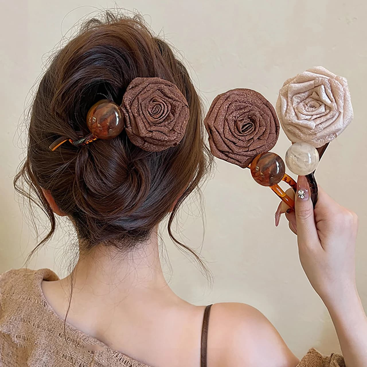 Artificial Roses Duckbill Hair Clip Women Hairpins Barrette Elegant Back-of-Head Ponytail Clip for Updos Braided Hair Accessorie