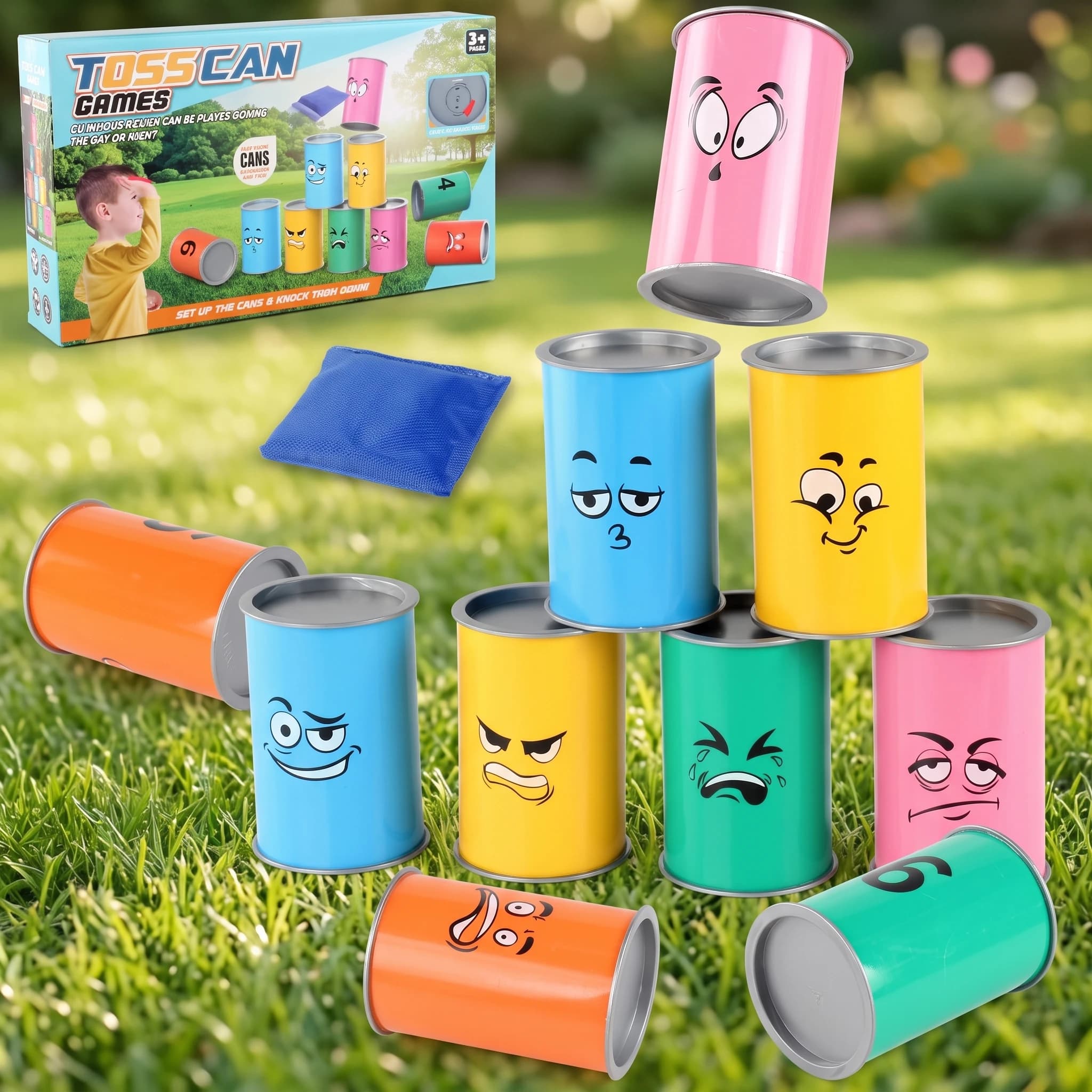 Funny Cans Expression Throwing Toss Game Kids Parent-Child Interactive Toys Creative Sandbag Knock Down Bucket Early Educational