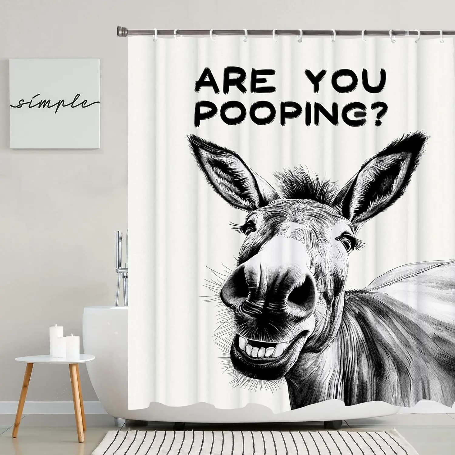 Divertente asino sei che caca Tenda da doccia, Set di tende da doccia vintage per fattoria, tende da doccia per animali Tenda da bagno Deco