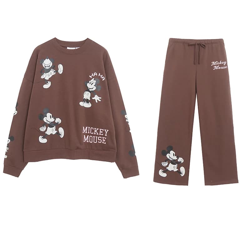 Loose Fit Embroidered Long Sleeve Fleece Lined Hoodie And Pants Set Casual Cartoon Anime round Neck Women's Clothing