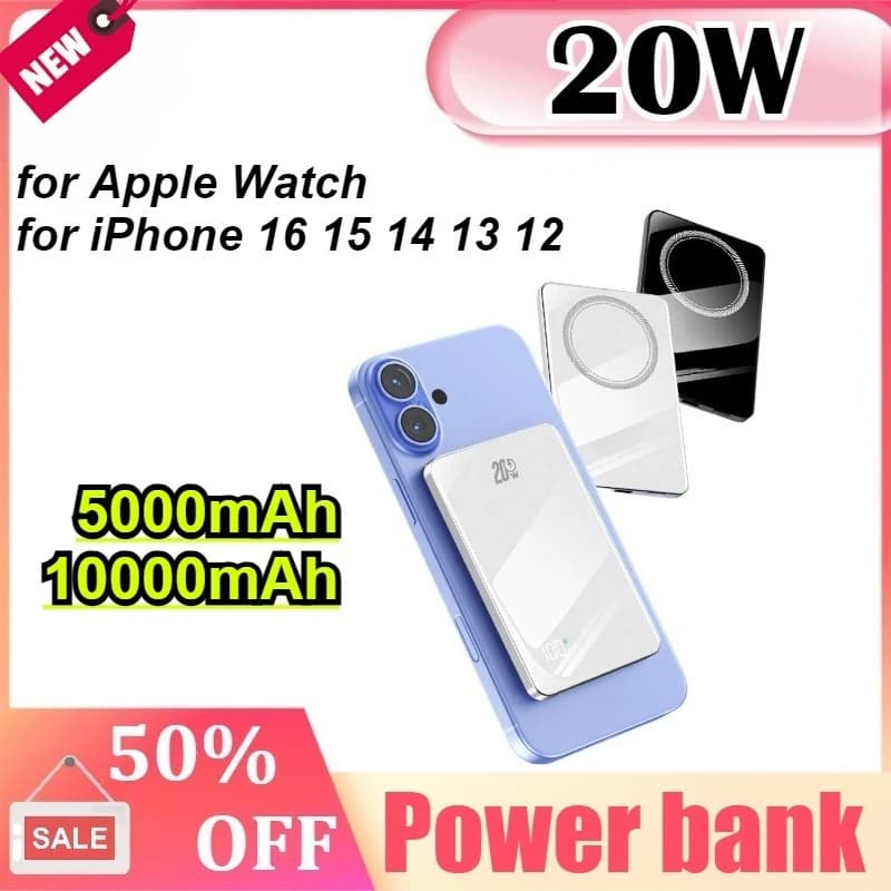 Mini batteria di ricambio portatile wireless magnetica ultra sottile da 10000 mAh per Apple Watch per iPhone 16 15 14 13 12