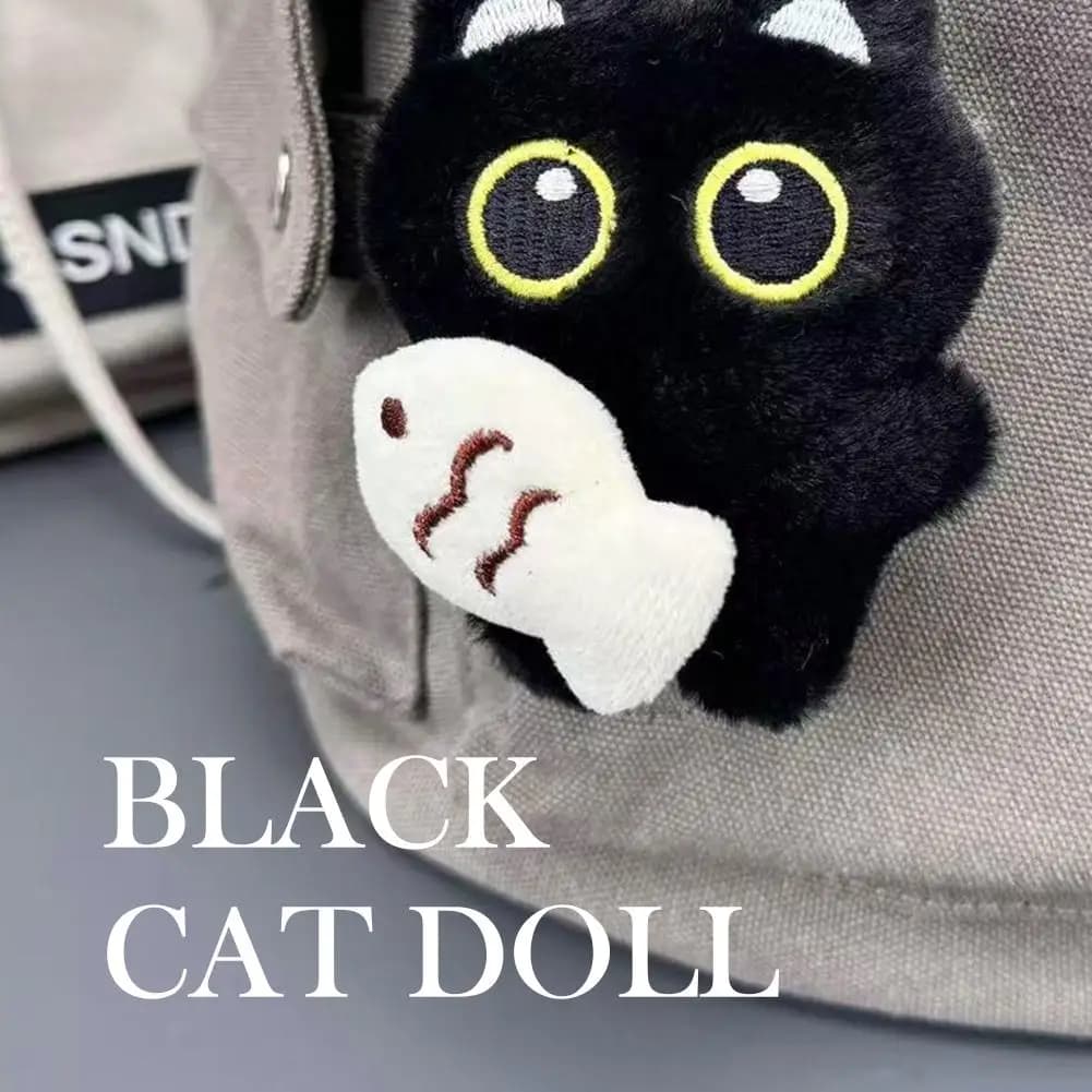Portachiavi con gatto nero dolce e fresco Adorabile peluche con gattino dagli occhi grandi Portachiavi con zaino carino