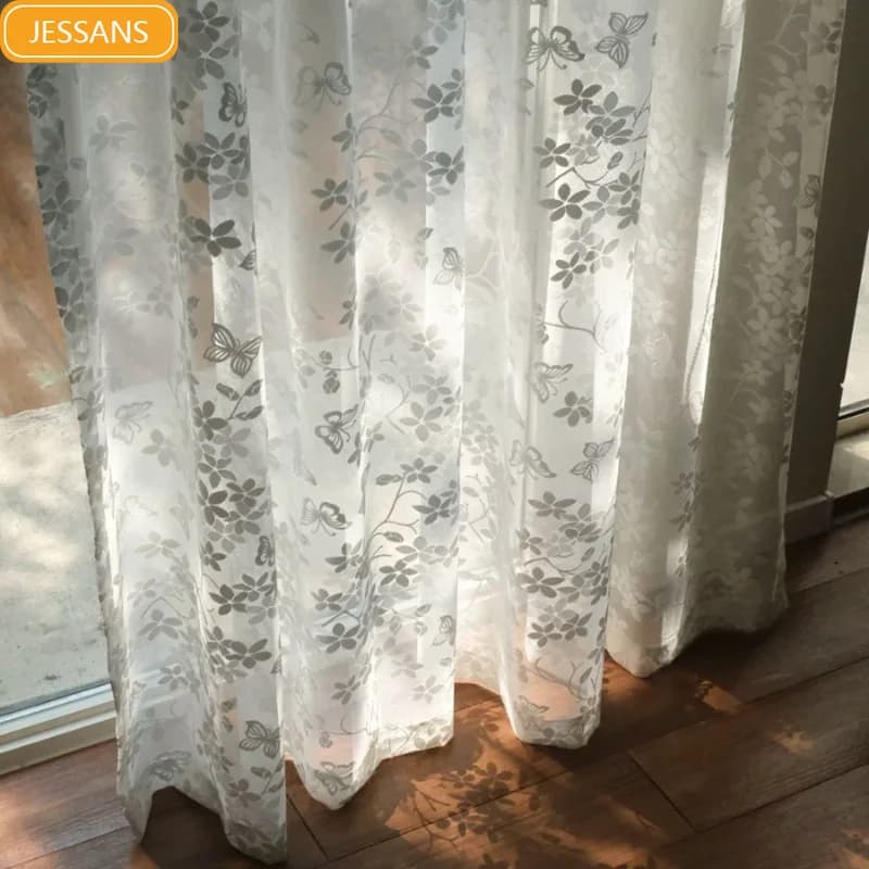 Blossom Butterfly Lace White Embroidered Window Screen Curtains for Window Living Room Bedroom Balcony Bay Window Customization