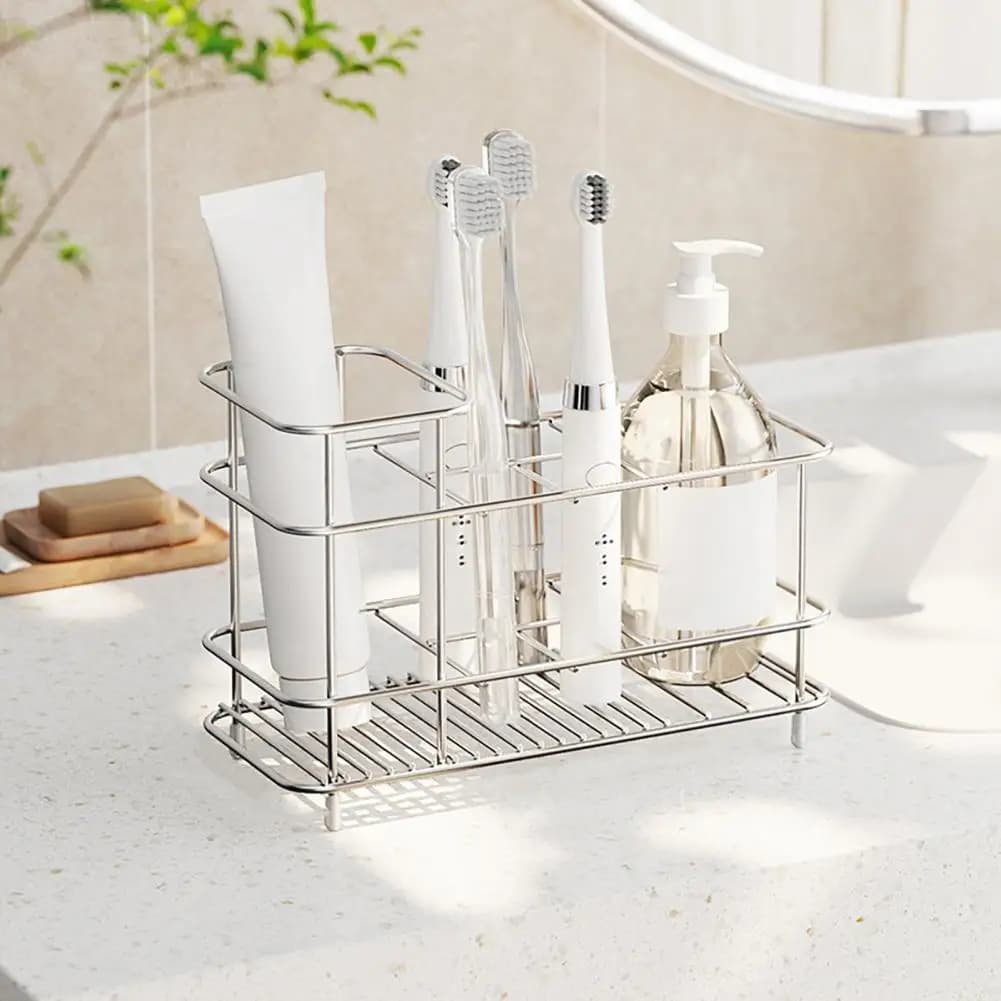 Organizzatore da bagno multifunzionale Porta spazzolino in acciaio inossidabile Porta spazzolino in acciaio inossidabile Supporto per dentifricio da bagno