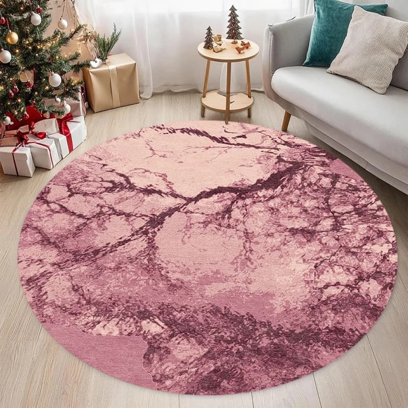 Tappeto Rotondo in Marmo Rosa con Design Astratto, Antiscivolo e Lavabile, Stile Minimalista per Yoga, Meditazione, Soggiorno, Camera da Letto e Cameretta