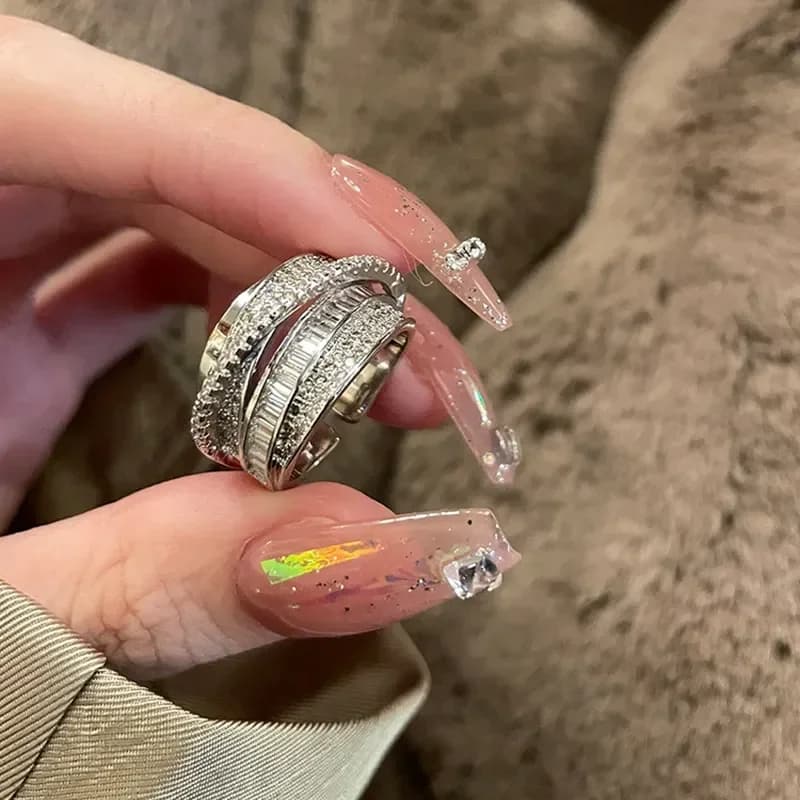 2026 Light Luxury Zircon Retro Cross Hollow Ring Cold Wind Personality Open Index Finger Ring Korean Ins Versatile Jewelry