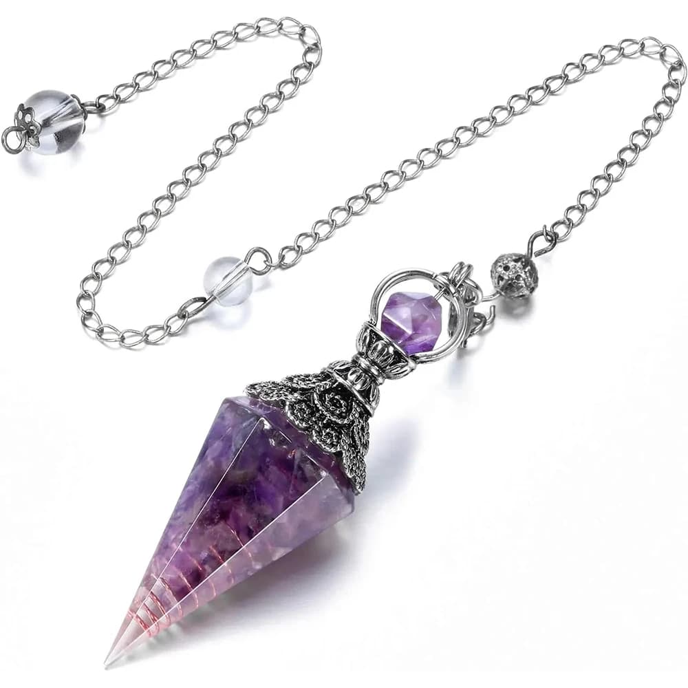 Pendoli in Resina con 7 Chakra e Cristalli per Rabdomanzia, Divinazione, Guarigione Reiki, con Chip di Pietra Naturale, Ciondolo Yoga, Pendolo per Stregoneria