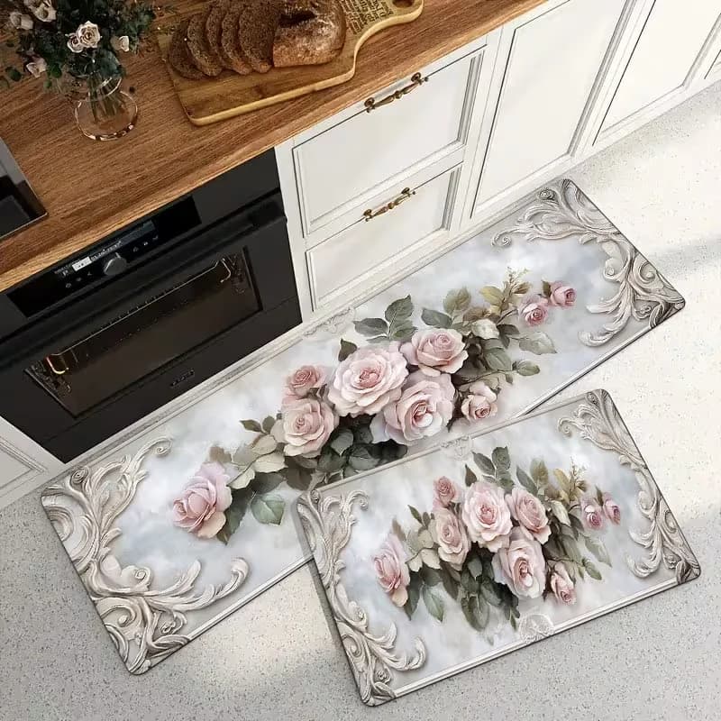 Tappetino da cucina floreale morbido e confortevole per porte, cucine, sala da pranzo, camere da letto Tappetini floreali, tappeto da cucina