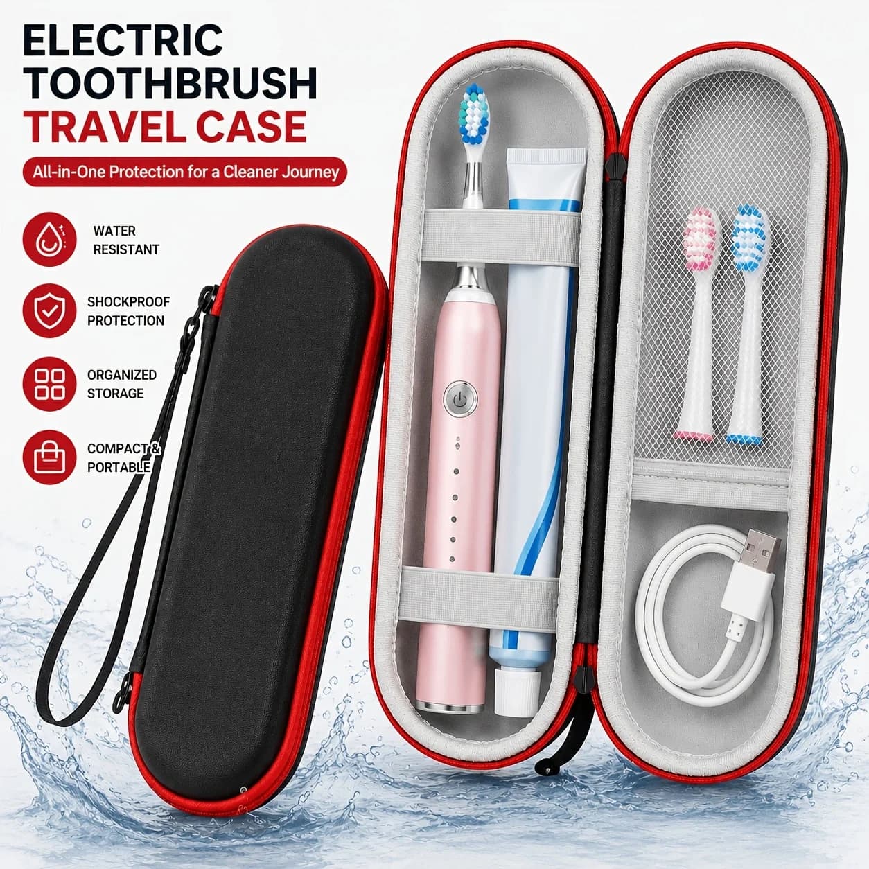 Custodia da Viaggio per Spazzolino Elettrico in EVA Rigida Impermeabile, Organizer Portatile Protettivo per Spazzolino e Accessori