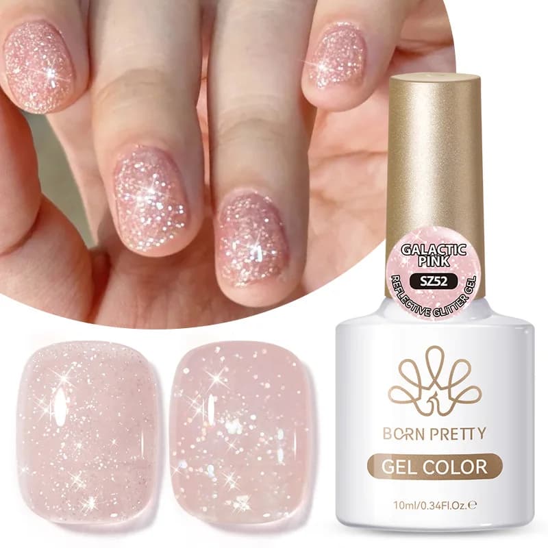 BORN PRETTY Smalto Gel Glitterato Riflettente Rosa Galattico 10ml Ultra Brillante Soak Off UV per Manicure e Nail Art