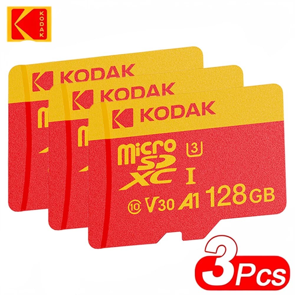 3Pcs Wholesale Kodak Micro SD Card 32G 64G 128G SDXC TF Memory U3 Class 10 High Speed 100MB/s with Adapter for Phone&Camera