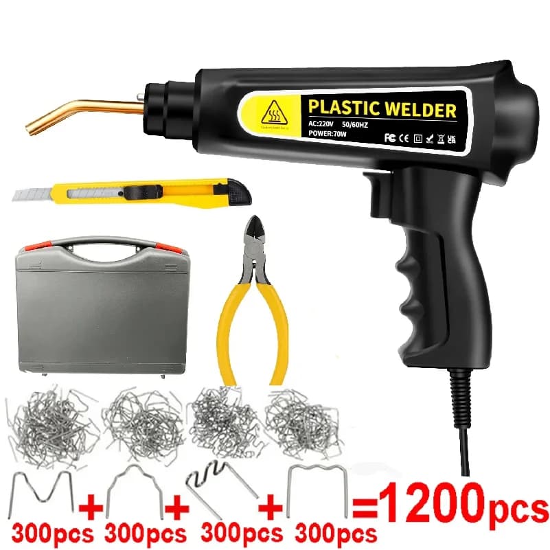 Kit Saldatore Plastica per Riparazione Paraurti, Pistola Saldatrice a Caldo con 4 Tipi di Graffette, Kit Riparazione Plastica Fai da Te