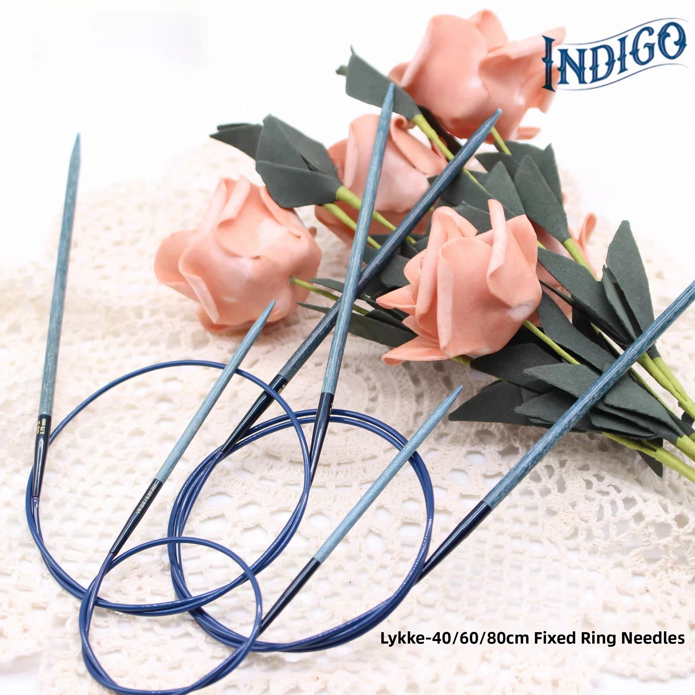 Ferri Circolari Fissi Blu 40cm 60cm 80cm, Strumento per Maglieria con Anello in Legno, Marca Lykke, Materiali e Strumenti per Tessuti e Cucito Fai-da-Te