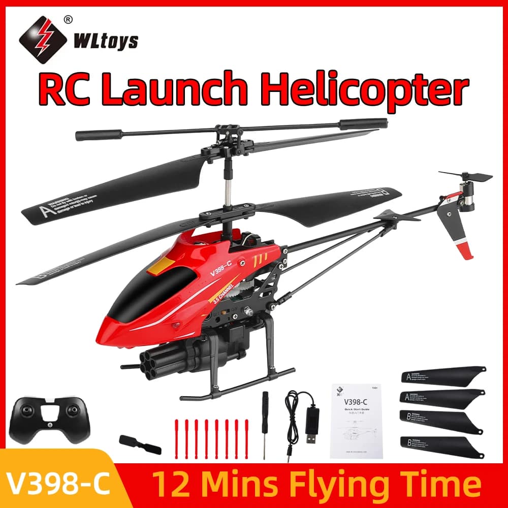 Wltoys RC Elicottero V398-C Aereo Lancio Elicottero 2.4GHZ 6 Assi Giroscopio Pressione Altitudine 3PCS Motore Aereo di Controllo Remoto