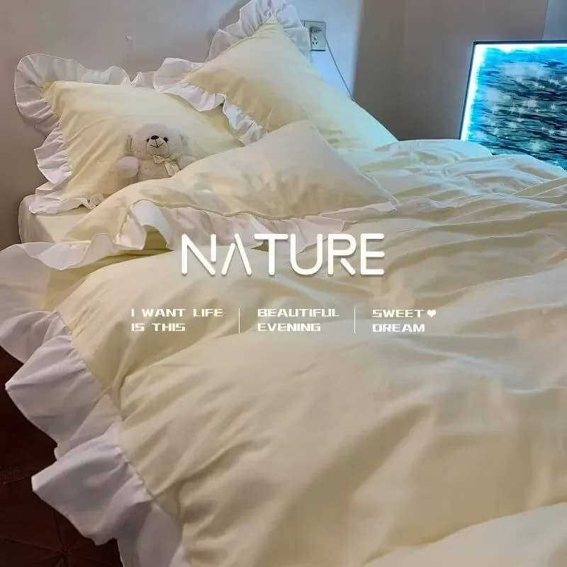 Set di biancheria da letto stile principessa INS Set copripiumino con fiocco in pizzo con volant Set copripiumino romantico per la decorazione domestica e la camera delle ragazze