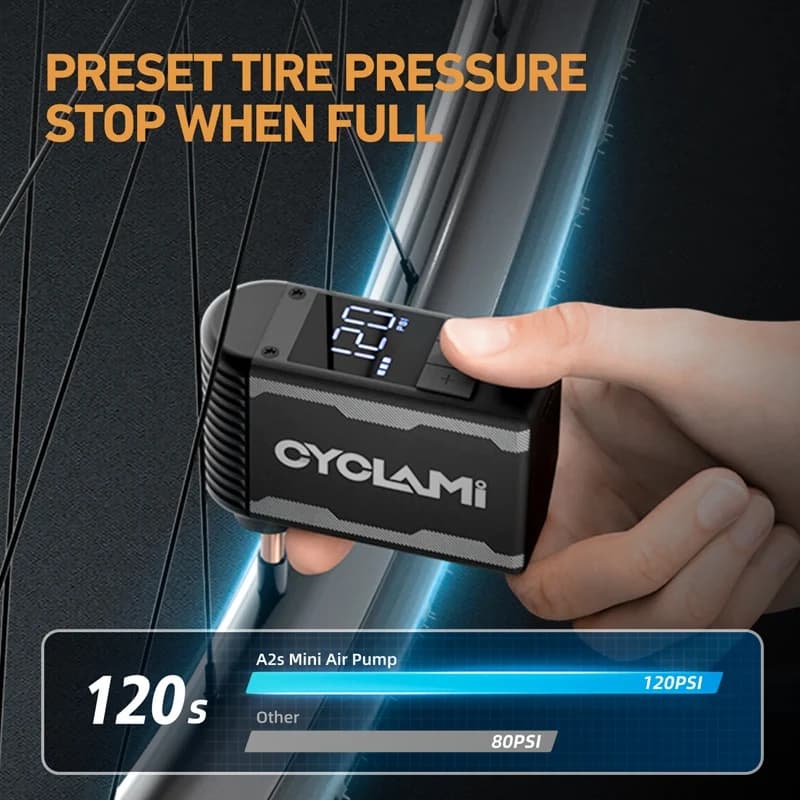 CYCLAMI A2S 120 PSI Mini Pompa Elettrica Bicicletta Portatile Cordless Gonfiatore Presta Valvola Schrader FV AV Ciclismo MTB Bici Da Strada