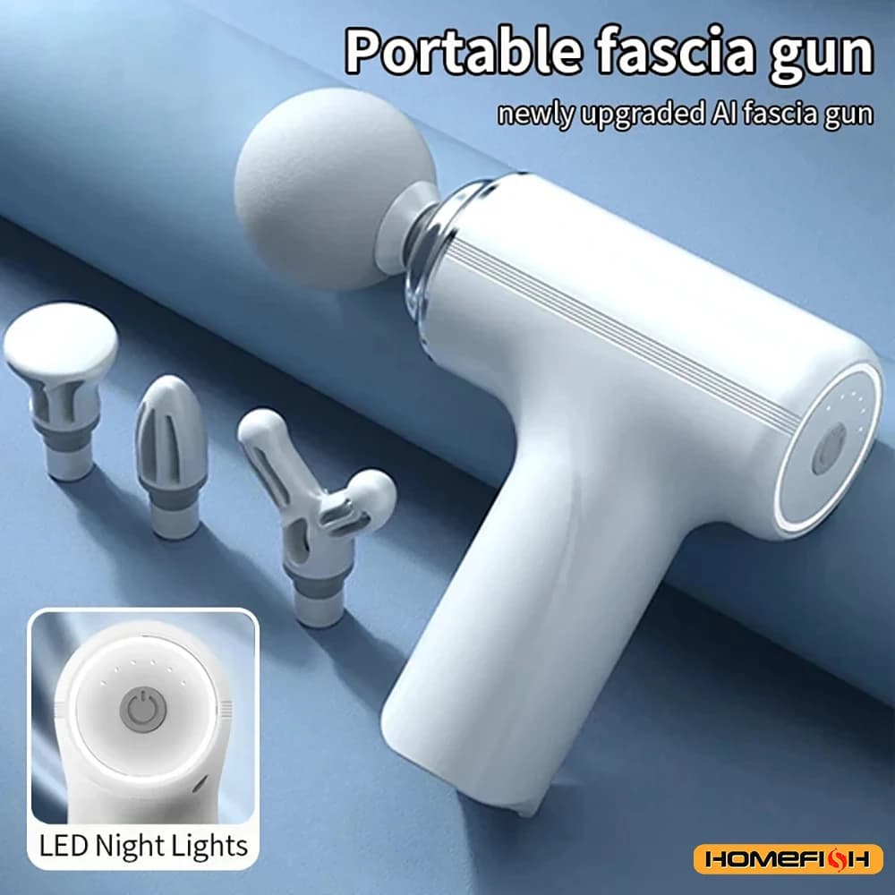 Nuova Pistola per Massaggio Elettrica Portatile con 4 Testine Intercambiabili e Luce LED per il Relax di Tutto il Corpo JK0041