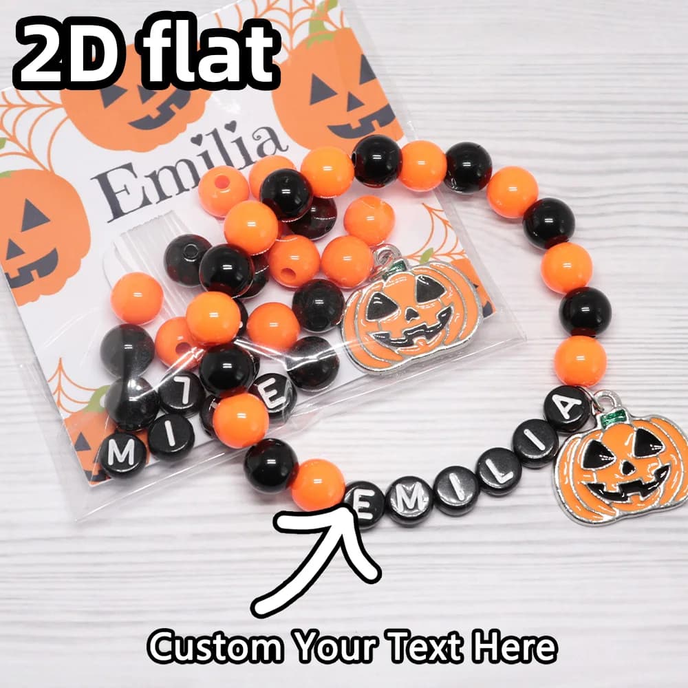 Bracciale personalizzato con zucca malvagia da 1 pezzo - Regali unici personalizzati con lettere di perle solide incisi al laser per l'uso quotidiano