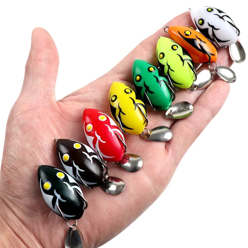 Set da 5 pz in scatola, mini spinnerbait galleggiante da 4 cm/5 g, esche a forma di rana in stile thailandese, accessori comodi per la pesca, esche artificiali