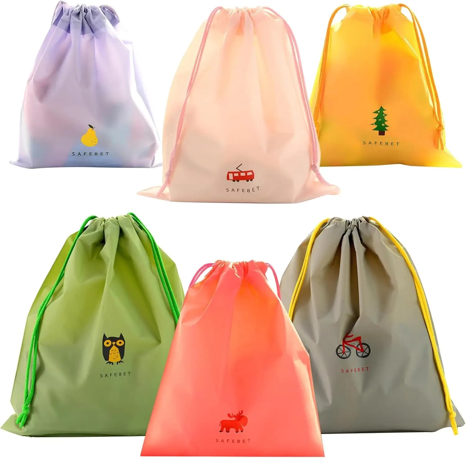 Set di 6 Sacche Impermeabili con Coulisse in 3 Misure per Nuoto, Palestra, Piscina, Spiaggia, Viaggio, Custodia per Vestiti Bagnati, Scarpe e Articoli da Toilette