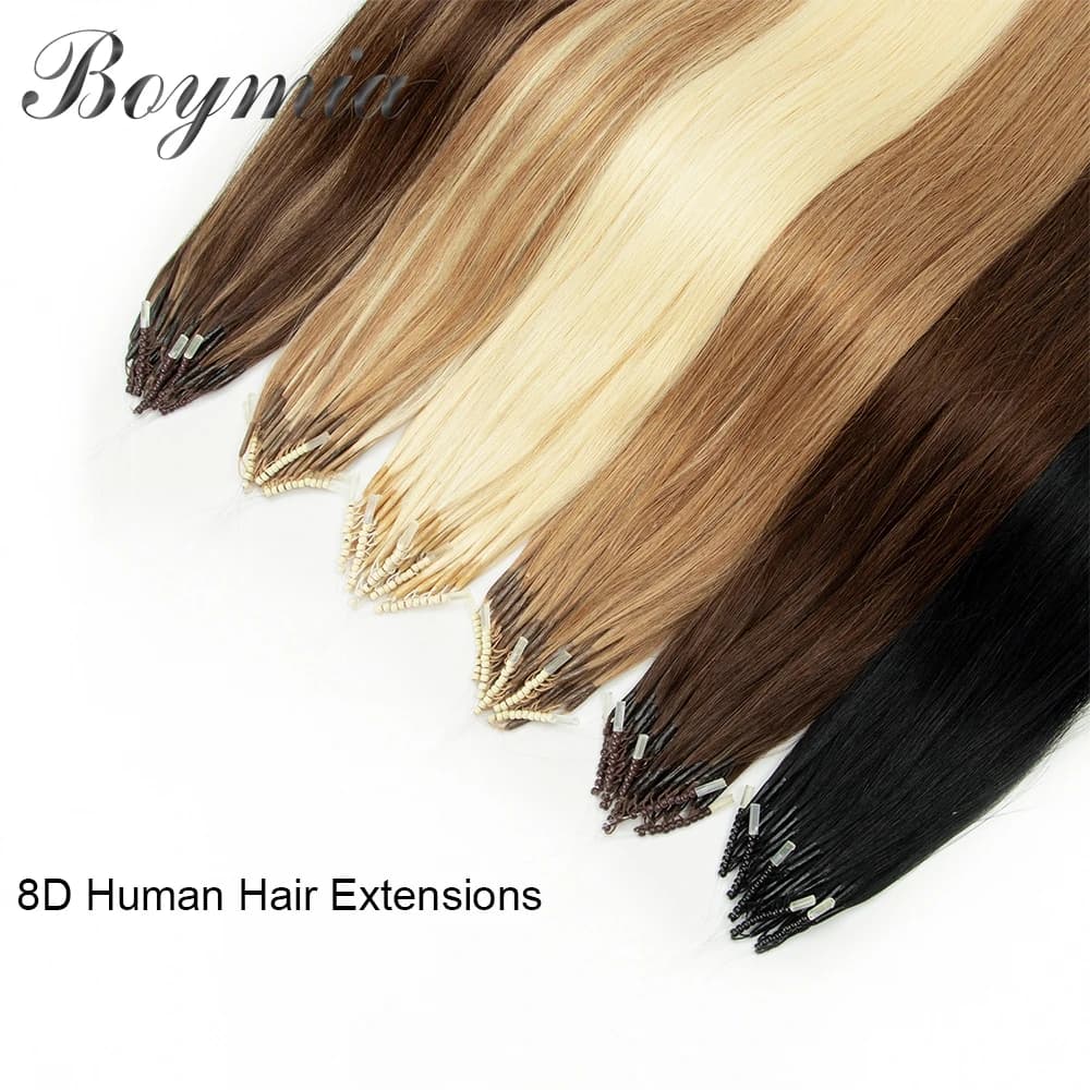 Estensioni per capelli Boymia Microlink 8D, extension di capelli umani naturali, 50 pezzi, 0,6 g/pz, microperline, anelli in silicone nano per ragazze