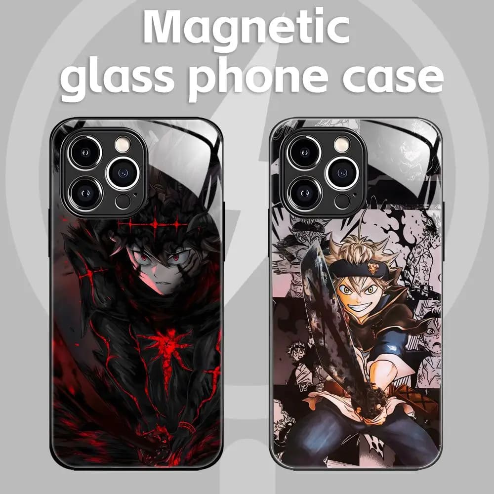 Custodia per telefono anime Black Clover per iPhone 16 15 14 13 12 11 X XR XS 8 Plus Mini Pro Max Custodia magnetica in vetro