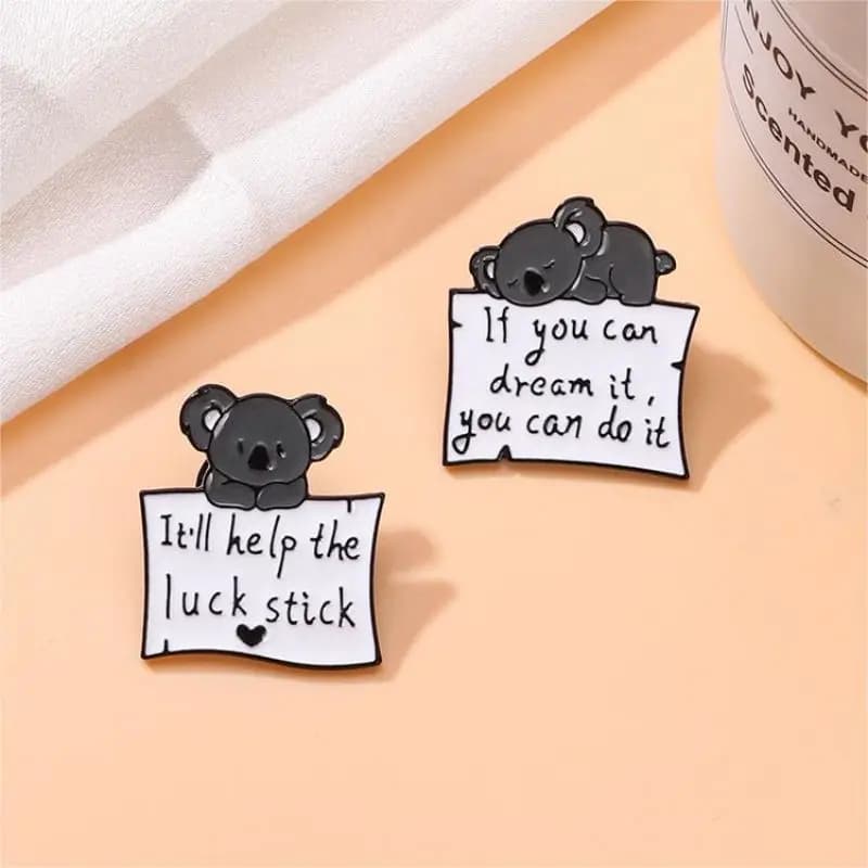 Cute Cartoon Koala Enamel Brooch Creative English Letter Luck Short Sentence Lapel Pin Badge Backpack Clothing Hat Accessories