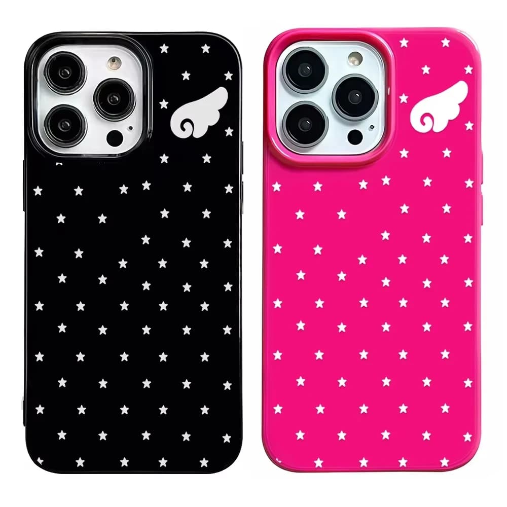 Luxury Y2k White Star Angel Wing Pattern Phone Case For iPhone 18 17 Air 16 15 14Plus 13 12 11 Pro XR XS Max Glossy Film Hard PC
