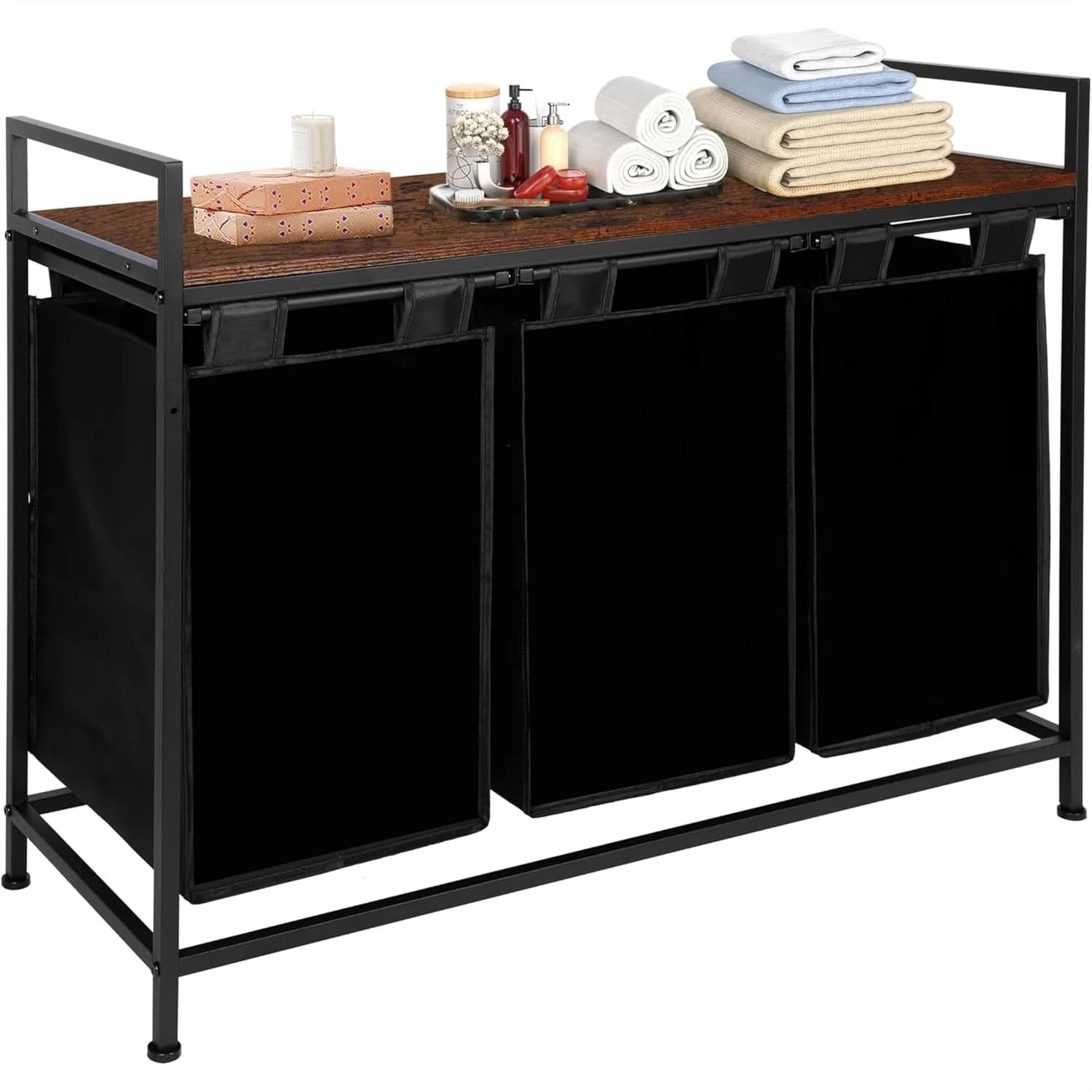 Cesto portabiancheria da 138 litri con 3 sacchi rimovibili e ripiano, 3 x 45 litri, 92,5 x 13 x 72,2 cm, organizer per vestiti sporchi