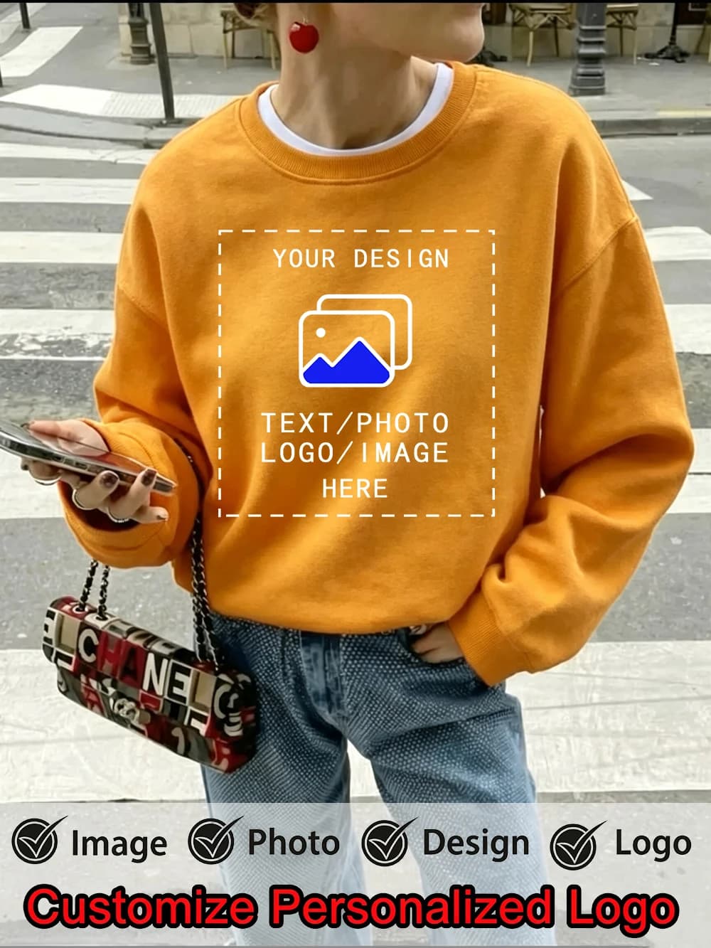 Street Customized Womens Sweatshirts Casual Loose Hoodies Korean Fleece Warm Tops DIY Your Graphic Pullovers Basic Woman Clothes
