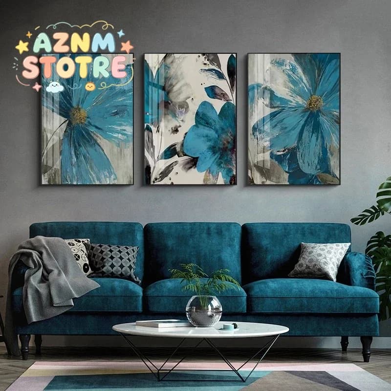 Blue Paint Flowers Canvas Printings Nordic Abstract Poster Blooming Life Botanical Paintings Wall Art Picture Living Room Dec