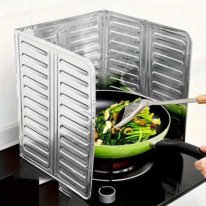 Paraspruzzi Pieghevole in Alluminio per Fornello a Gas, Protezione Anti-Schizzi per Padella, Accessorio da Cucina Portatile
