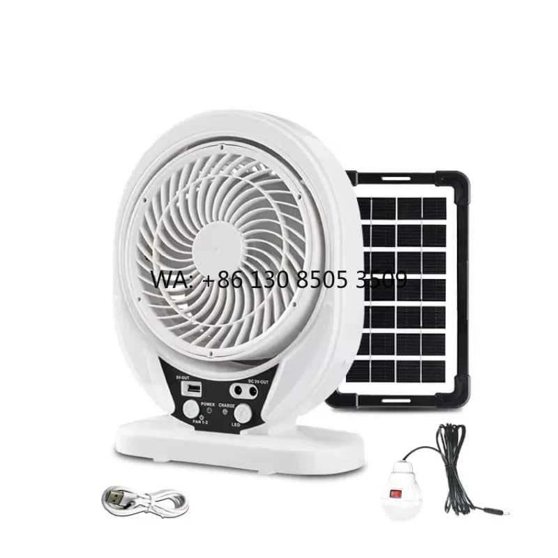 Ventilatore da Tavolo HELIOS 10W con Pannello Solare, Ricaricabile AC/DC, Raffreddatore d'Aria da 6/8 Pollici, Batteria al Litio Bianca, Silenzioso, Lunga Durata
