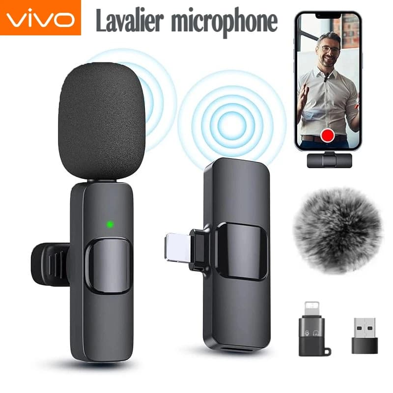 Microfono Lavalier Wireless 2 in 1 VIVO con Ricarica Type-C, Mini Microfono Portatile per Registrazione Audio Video, Trasmissioni Live, Gaming e Telefono