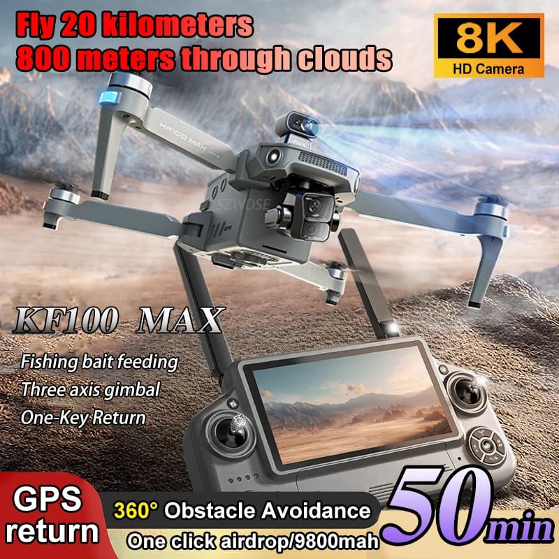 Drone RC SJRC KF100 MAX con Fotocamera 8K UHD, Video HD, Gimbal a Tre Assi, Riprese Intelligenti e Funzione di Seguimento per Fotografia Professionale da Viaggio