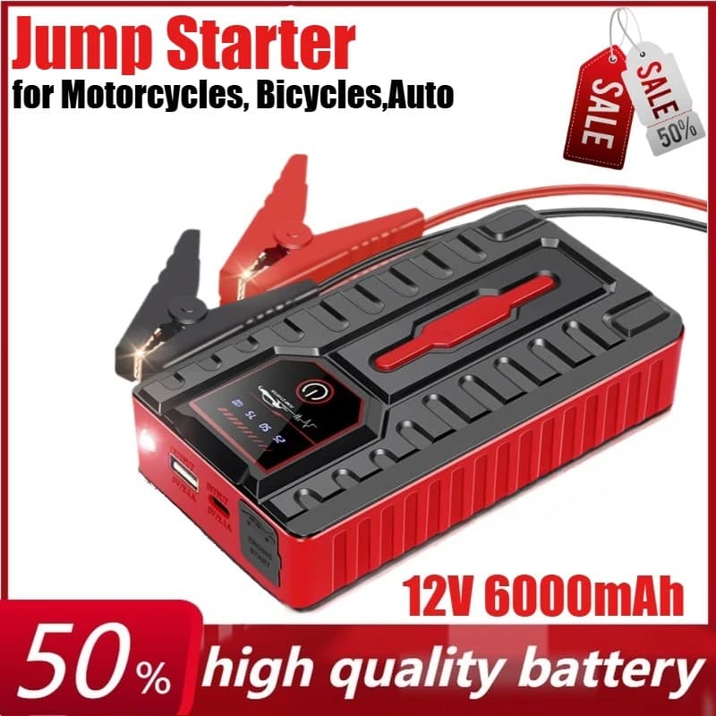 Avviatore di emergenza per auto 12V 6000mAh con batteria ricaricabile per avviamento con pompa di gonfiaggio montata su auto portatile