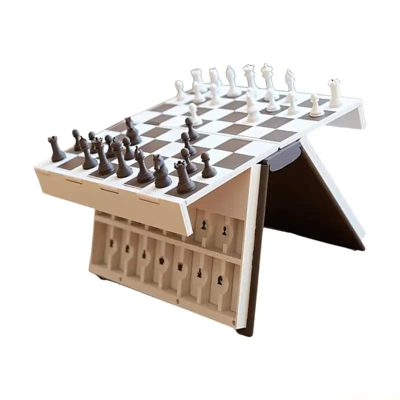 U2JB Portable Plastic Travel Chesses Set Travel Chesses & Checkers Board Game Folding Checkers Board Game for Students Adults