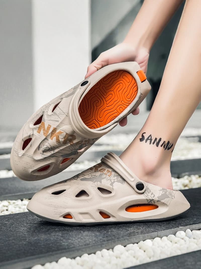 Men's Summer Outdoor Wear Holey Shoes Thick Bottom Anti-Slip Wear-Resistant Coconut Thong Slippers Driving Two-Purpose Beach ...