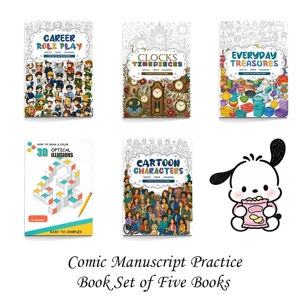 Cartoon Line Art Practice Book, 5 Themes Role Play Toys & Cartoon Characters, Sketch Coloring Workbook for Kids