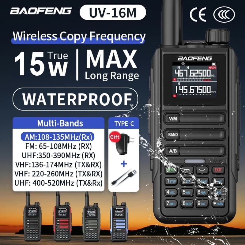 BaoFeng UV16M Walkie Talkie Mulit Band AM Set Wireless impermeabile ad alta potenza a lungo raggio Radio portatile bidirezionale aggiornamento UV5RH UV16